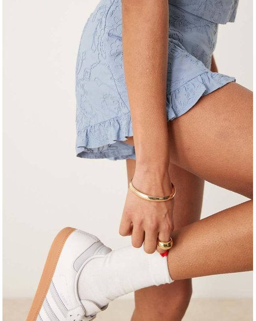 ASOS Blue Frill Hem Shorts With Floral Embroidery Co-ord