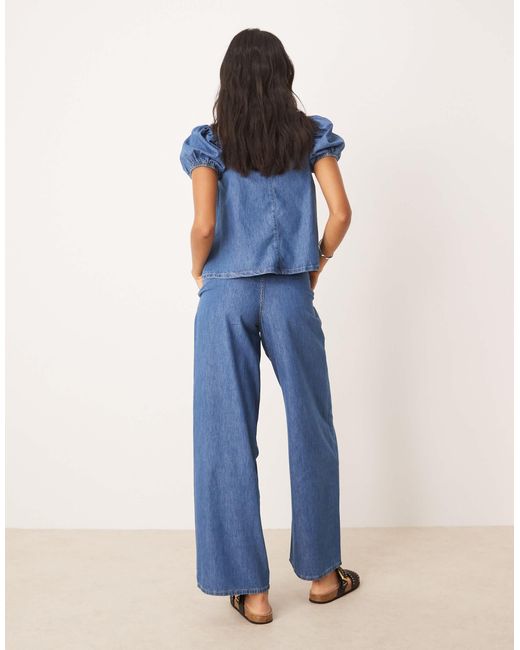 ASOS Blue Wide Leg Jean Co-ord With Pleated Waist