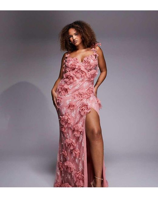 ASOS Red Curve 3D Floral Embellished Lace Maxi Dress