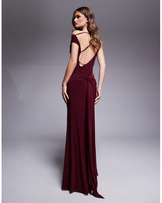 Anne | Red Asymmetric-Neck Wrapped Maxi Dress With Sash