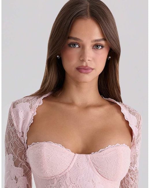 House Of Cb Pink Lucienne Lace Maxi Dress