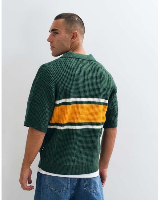 BLKVIS Green Waffle Knitted Wool Mix Polo Shirt for men