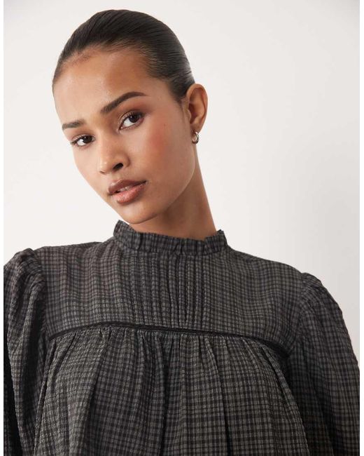 Wednesday's Girl Gray Wednesdays Girl Long Sleeve Shirred Collared Blouse