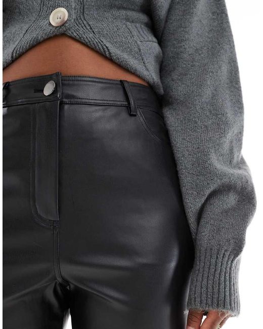 New Look Gray Faux Leather Straight Leg Pants