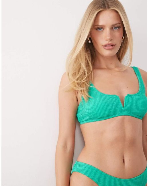 The Frolic Blue Exclusive Crinkle Notch Front Square Neck Bikini Top Co-ord