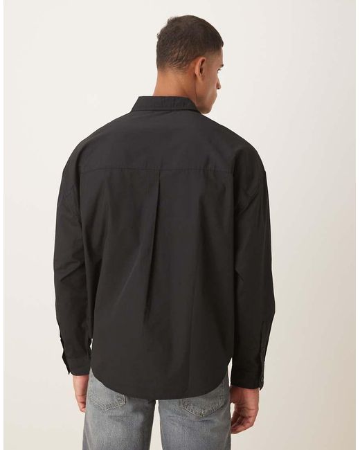 ASOS Black Oversized Overhead Poplin Shirt With Scoop Hem for men