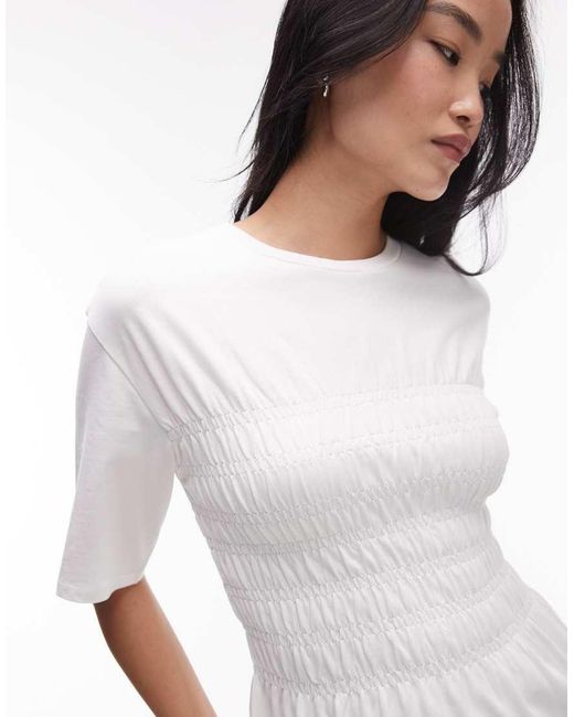 & Other Stories White Jersey Midaxi Dress With Ruche Corset Detail
