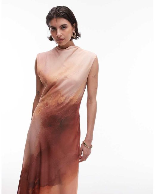 Vestido Midi Con Estampado Degradado De Chifón De Mango de color Red