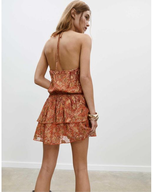 Robe courte imprimée coupe ample à dos nu - marron Stradivarius en coloris Brown