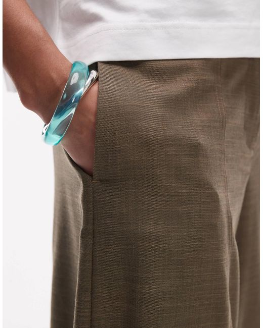 TOPSHOP Green Mid Rise Balloon Leg Clean Waistband Tapered Trouser
