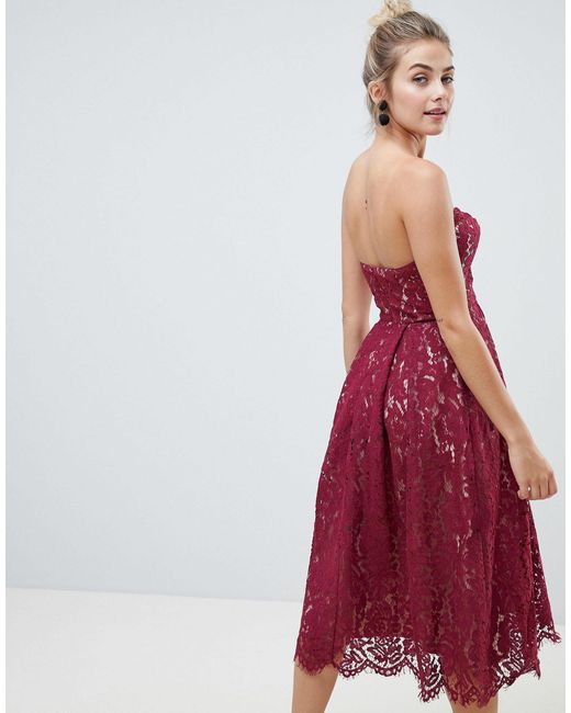 lace bandeau midi dress