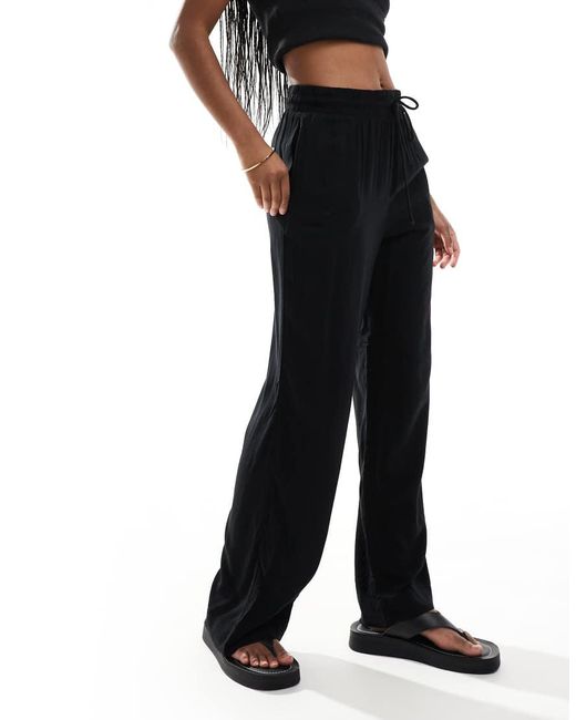 Monki Black Drawstring Waist Trousers