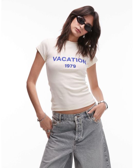 TOPSHOP White Jersey Vacation Graphic Everyday Tee