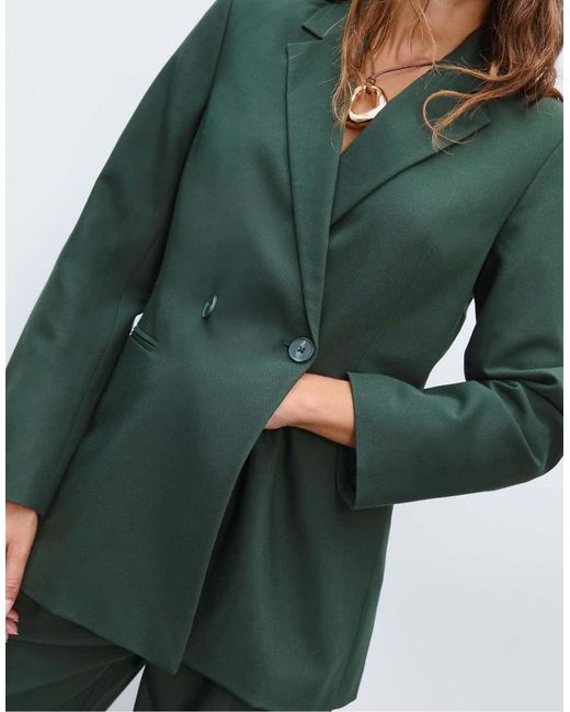 Stradivarius Green Slim Fit Double-breasted Blazer