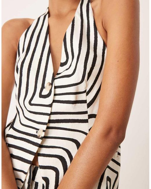 Chaleco De Sastre De Cuello Halter Con Estampado Monocromático Abstracto De (Parte De Un Conjunto) Mango de color White