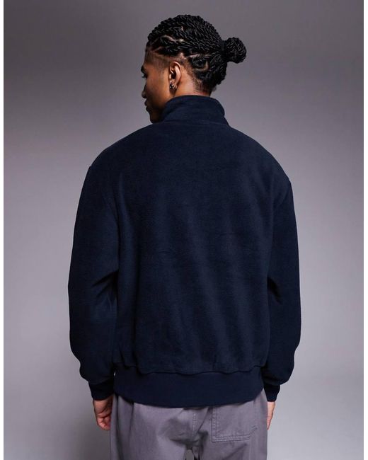 ASOS Blue Relaxed Funnel Neck Quarter Zip Fleece Sweatshirt for men