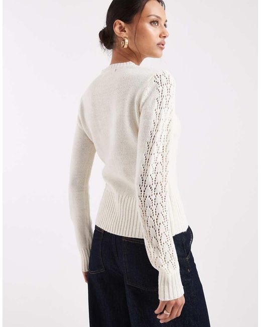 Threadbare White Crew Neck Pointelle Cardigan