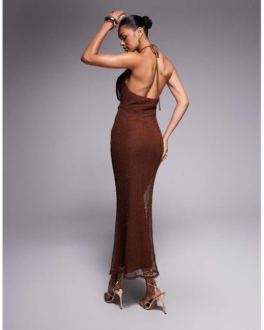 ASOS Purple Crochet Sequin Halter Maxi Dress With Cut Out