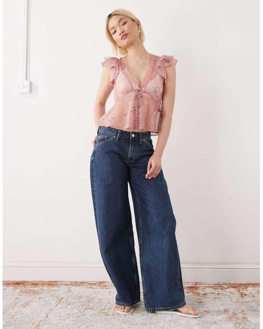 Reclaimed Vintage Multicolor Tea Top With Lace Trims And Button Down
