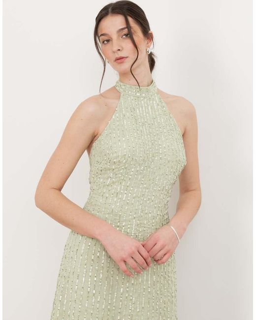 Maya White Linear Embellishment Halter Neck Maxi Dress