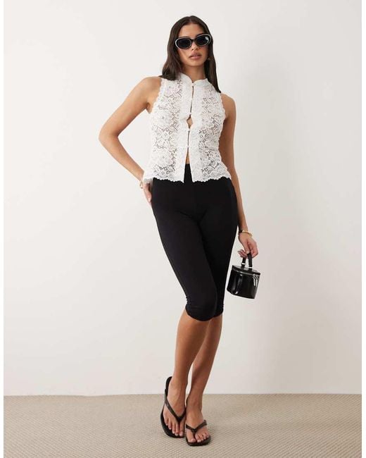 Gina Tricot Natural Sleeveless Lace Tie Front Top
