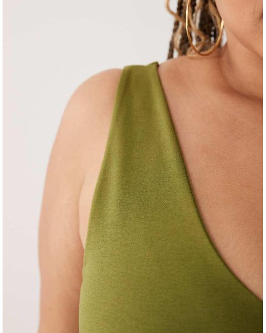 ASOS Green Asos Design Curve Compact Cotton Blend V-neck Bodysuit