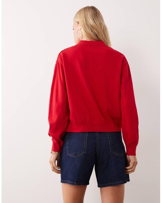 Mango Red Teen Long Sleeve Knitted Polo Cardigan