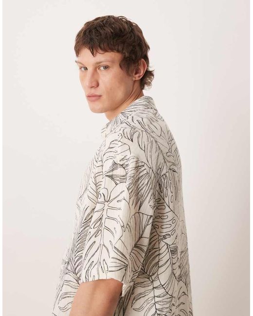 ASOS Natural Oversized Shirt With Leaf Print for men