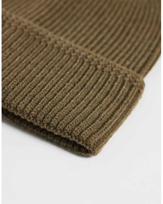 ASOS Green Knitted Pattern Edge Ribbed Beanie for men