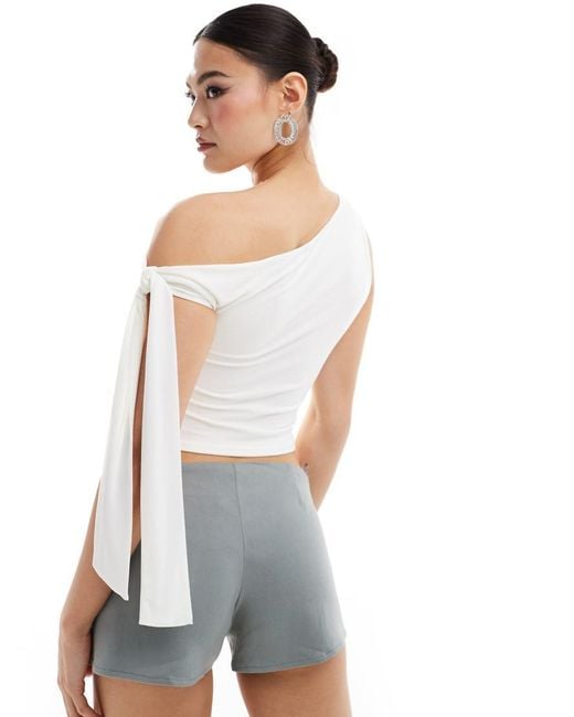 Missy Empire 【 One Shoulder Tie Detail Mesh Crop Top Women 】 レディース 207409713-1-sage?$n_750w$&wid=