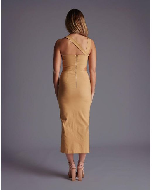 Vesper Gray Asymmetric Neckline Midaxi Dress With Cut Outs