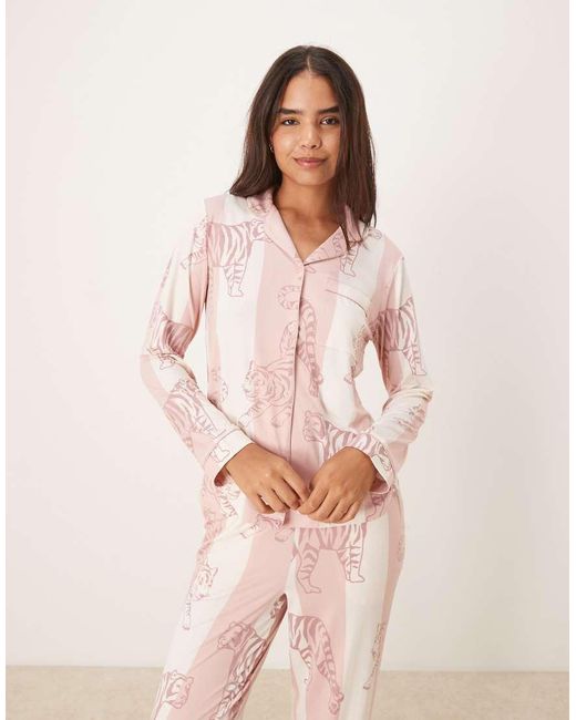 Chelsea Peers Pink Poly Long Sleeve Revere Pajama Set