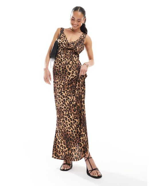 Vestito Midi Con Stampa Leopardata di Brave Soul in Brown