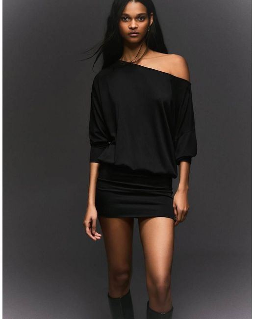 Bershka Black Long Sleeve Fitted Skirt Mini Dress