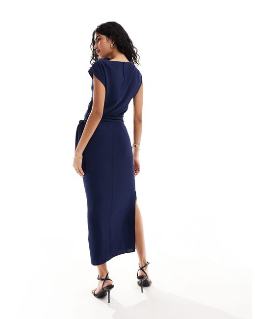 ASOS Blue Drape Waist Midi Dress With Wrap Skirt