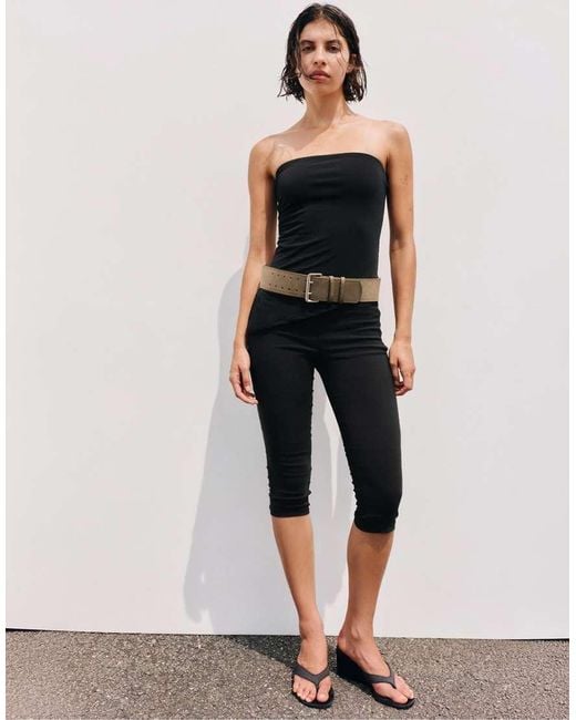 Pull&Bear Black Wide Waistband Capris