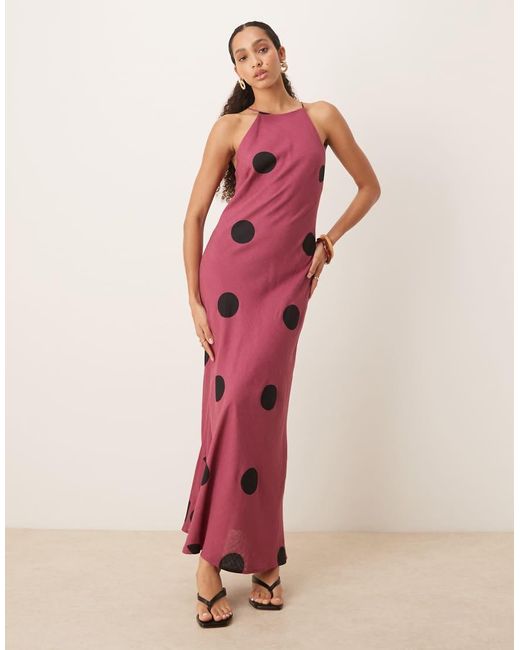 ASOS Linen Racer Maxi Sundress in Pink | Lyst UK