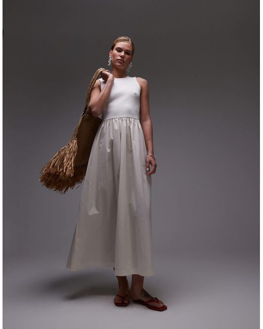 TOPSHOP Gray – maxikleid aus popeline-mix