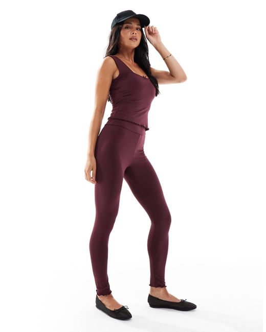 Miss Selfridge Purple Polyamide leggings With Lace Trim