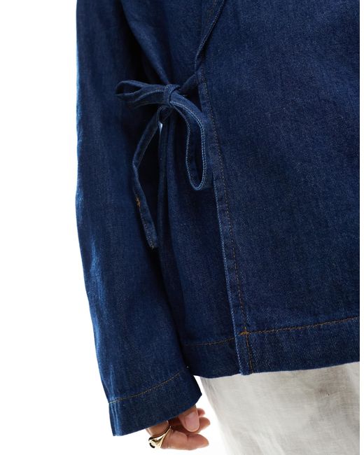 ONLY Side Tie Detail Denim Jacket in Blue | Lyst