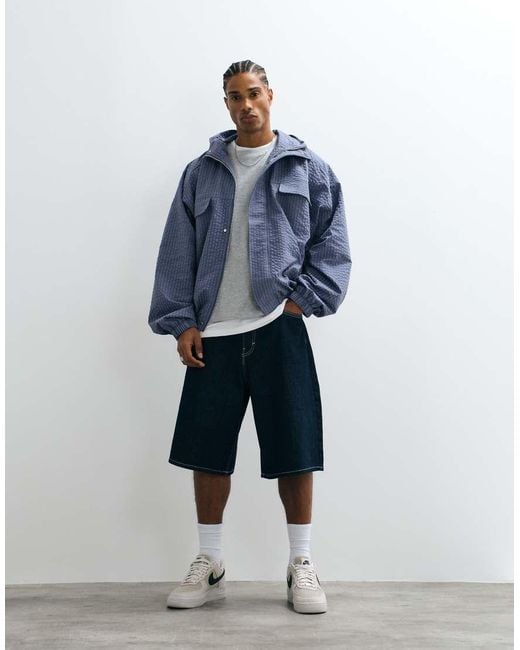 CERNUCCI Blue Nylon Check Hooded Windbreaker for men