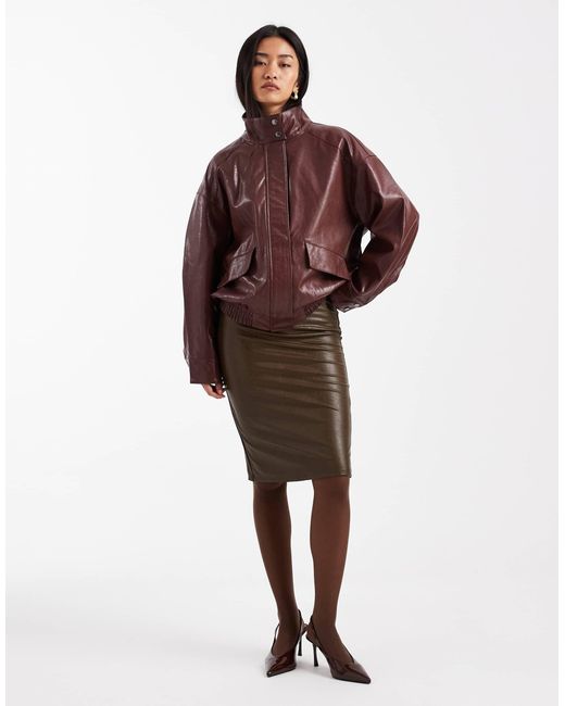 ONLY Brown Faux Leather Bomber Jacket