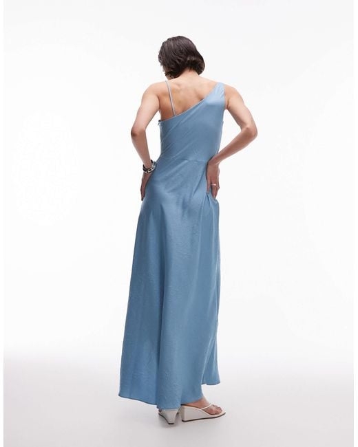 Mango One Shoulder Satin Midi Dress in Blue | Lyst