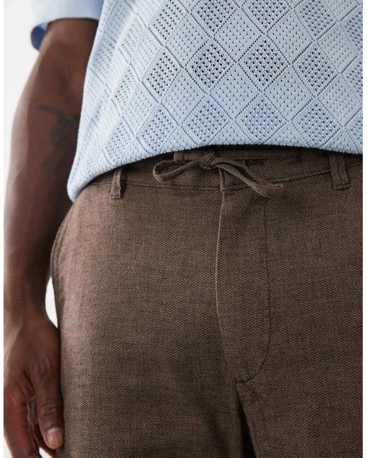 SELECTED Brown Linen Blend Drawstring Shorts for men
