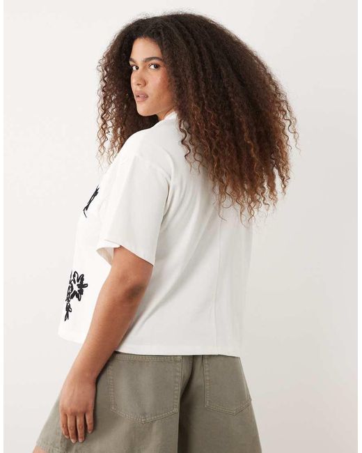 ASOS White Asos Design Curve Boxy T-shirt With Cornelli Floral Detail