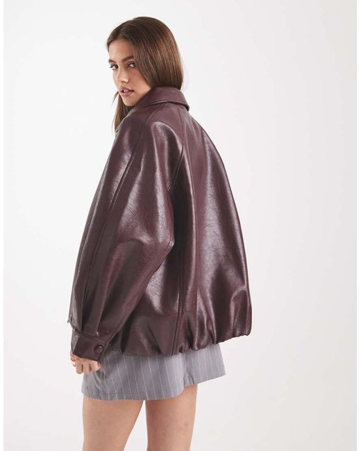 ASOS Brown Leather Look Oversized Bomber Jacket