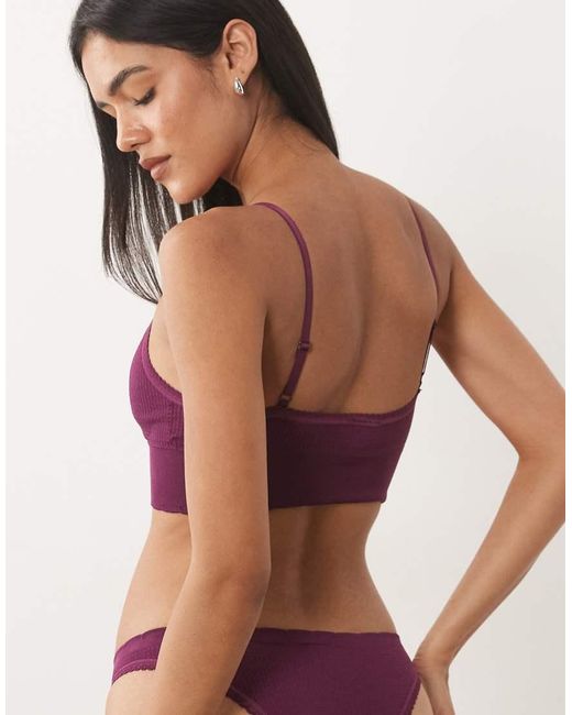 Cotton On Purple Seamless Longline Lace Trim Bralette