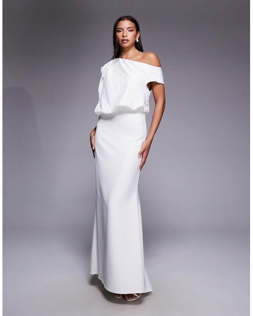 Jarlo Gray Huda Bridal Fallen-shoulder Maxi Dress
