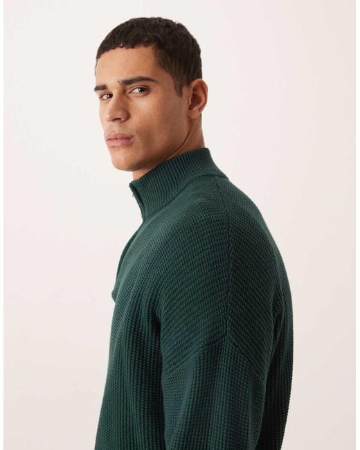ASOS Green Relaxed Knitted Pique Funnel Neck Jumper for men