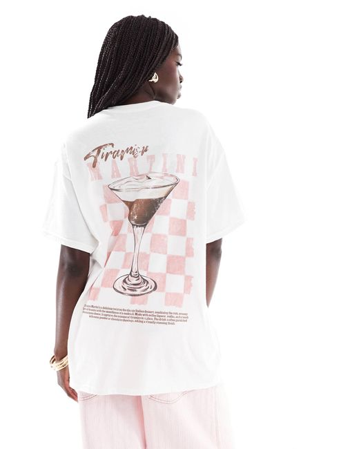 Miss Selfridge White Oversized Rustic Martini Graphic Tee